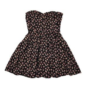 Strapless Dress Medium Floral Print Fit & Flare Smocked Back
